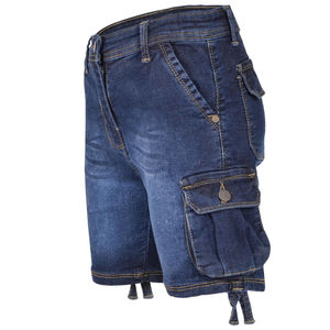 Pantalones Cortos de Mezclilla para Hombre, Cintura Elástica Alta, Color Azul Sólido, Estilo Casual Bermuda con Bolsillos, Transpirables, de Lona Tejida, de Secado Rápido - Product Image 5