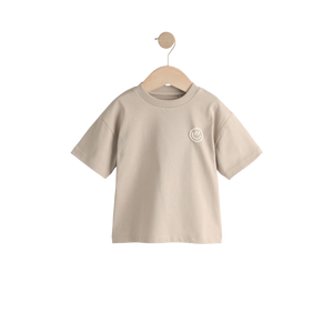 T-shirt à manches courtes pour homme, beige, col rond, avec logo Smiley imprimé sur le devant, jersey décontracté en coton, coupe classique - Product Image 1