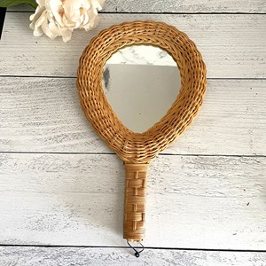 Sustainable rattan hand held <b>mirrors</b> boho style handmade handle <b>mirror</b> best price for sale - Product Image 5