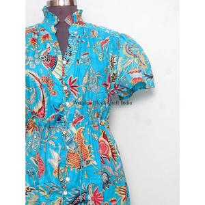 Vestido Mini de Algodón para Mujer, Estampado Floral Hecho a Mano, Diseño Sólido, Informal, para Fiesta, Uso Diario, Impresión Digital, Lavable - Product Image 3