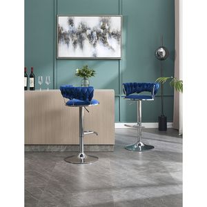 Set of 2 Swivel Height <b>Adjustable</b> <b>Bar</b> <b>Stools</b> with Chrome Footrest Base Velvet Top Simple <b>Bar</b> <b>Stool</b> Mechanical Lifting Mechanism - Product Image 3