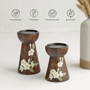 Handcrafted Floral Wooden Candle Holder Decorative <b>Tea</b> Light <b>Stand</b> Rustic Home Decor Table Centerpiece - Product Image 3
