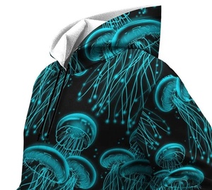 Sudadera con Capucha para Hombre, Estampado de Medusas, Negro y Verde Azulado, Sublimación, Informal, para Primavera, Corte Regular, Tejido de Poliéster - Product Image 5