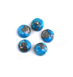 Pyrite naturelle de qualité supérieure, turquoise, 12 mm, ronde, à dos plat, polie, lisse, cabochon de pierre précieuse en vrac pour la fabrication de bijoux et de pendentifs - Product Image 1