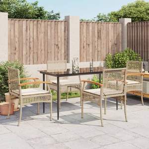 Set da Pranzo da Giardino in Rattan PE Beige con Tavolo Nero e Cuscini - Product Image 1