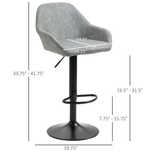 Set of 2 Adjustable Swivel Bar <b>Stools</b> <b>with</b> Footrest <b>Back</b> PU Leather for Kitchen <b>Counter</b> Dining Room in Gray - Product Image 3