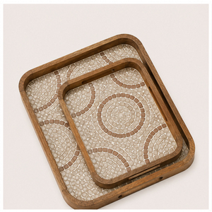 Handcrafted Wooden Serving Tray Set with Traditional Peacock Mughal Art Nesting <b>Decorative</b> Trays for <b>Kitchen</b> Dining - Product Image 3