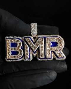 จี้ตัวอักษร BMR เงินแท้ 925 ชุบโรเดียม ประดับเพชรโมอิสซาไนต์ทรงบาแกตต์ ตัดแบบช่อง ฮิปฮอป สไตล์ เครื่องประดับสำหรับทุกเพศ - Product Image 1