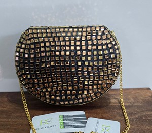 Bolso de mano vintage para novias, con mosaico de espejos, tipo clutch para mujer, hecho a mano con pedrería Kundan metálica, bolso cruzado tipo bandolera. - Product Image 2
