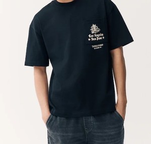 Camiseta Negra de Manga Corta para Hombre, Cuello Redondo, Corte Regular, Logotipo con Impresión Digital en la Parte Delantera, Informal, de Algodón Tejido Transpirable, 320g OEM - Product Image 1