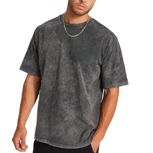 Camisetas cómodas para hombre con lavado ácido y textura desgastada, tela de algodón transpirable, corte relajado, cuello redondo, ideales para salidas informales. - Product Image 4