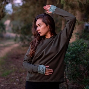 Boho Cozy Sweatshirt with Thumbhole Sleeves and Hood Relaxed Fit Soft Everyday Comfort Pullover for Women - Product Image 1