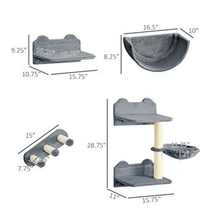 Tiragraffi per Gatti in Legno Massello con Amaca Grigia, Poste per Tirare e Piattaforme - Product Image 3