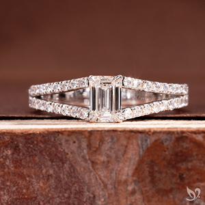 Minimal Emerald 0.5CT Lab Diamond <b>Ring</b> Slim <b>Split</b> Pave Band 10K White Gold IGI Certified Proposal <b>Ring</b> - Product Image 1