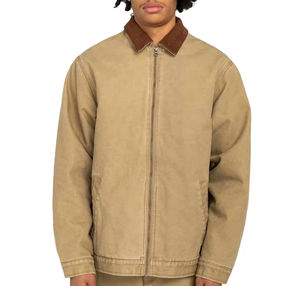 Veste de travail en toile personnalisée à fermeture éclair, coupe ajustée, grande taille, style vintage, doublée, col rabattu, en jean, fabriquée par Numica Sports - Product Image 1