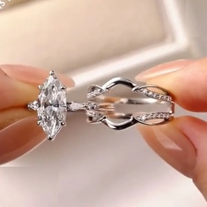 Anillo de compromiso de moissanita 925 con corte marquesa de 6 puntas y engaste, chapado en oro blanco, para mujer, de proveedor indio. - Product Image 3