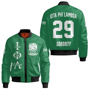 Veste universitaire personnalisée pour femmes Iota Phi Lambda, vert émeraude, avec lettres grecques, blason, numéro et année, style bomber - Product Image 3