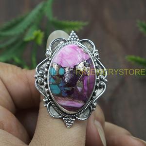 Pink Copper Turquoise <b>Ring</b> 925 Sterling Silver Handmade <b>Statement</b> <b>Ring</b> Vintage Floral Boho Jewelry Gift For Women Unisex Him - Product Image 5