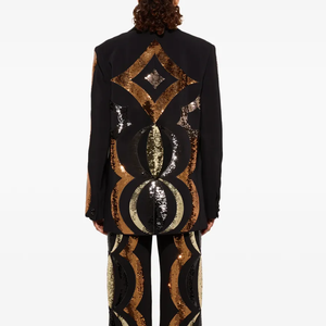 Customized Men Black Embroidered Fraternity Blazer Crystal <b>Sequin</b> Flower Handmade Polyester Party Formal Suit <b>Jacket</b> Wholesale - Product Image 3