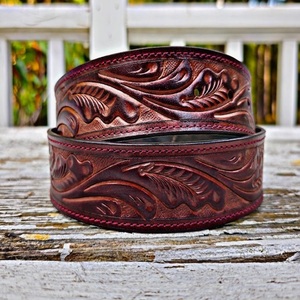 High Quality Durable Hand Carving Stylish Wester Leather <b>Tooling</b> <b>Belt</b> for Men and Women with designer Brass Buckle - Product Image 5