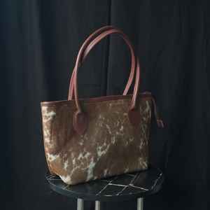 Elegante Bolso Tote de Cuero Genuino con Pelo, Bordado, Color Sólido, Estilo Vintage para Damas, Bolso de Hombro para Compras LHTB-0100 - Product Image 1