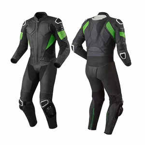Men's Full Sleeve Black <b>Green</b> Leather Motorcycle Racing Suit Windproof All Seasons <b>Motorbike</b> Wear - Product Image 1