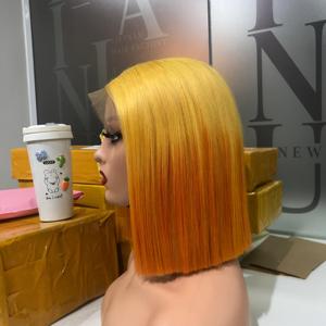 Perruque Bob Ombre Jaune Citron/Orange Extensions de Cheveux Raides, Cheveux Humains Vietnamiens - Product Image 1