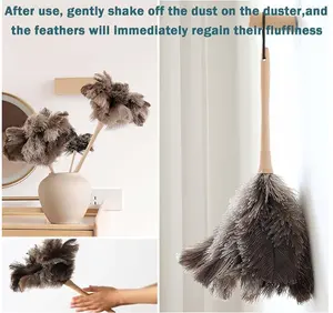 Ostrich Feather Duster Wood Handle Duster For Family Sofa Dust Removal Duster