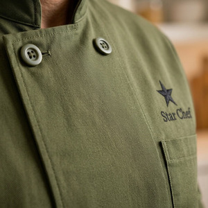 Chaqueta de chef con logotipo bordado personalizado, corte regular, manga corta, uniforme de cocinero - Product Image 5