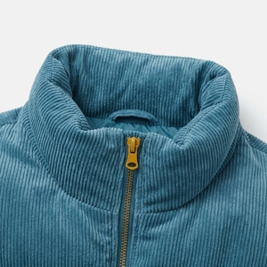 Chaqueta acolchada azul con capucha, manga larga, cremallera, abrigo corto de invierno para mujer, color sólido, relleno de poliéster. - Product Image 6