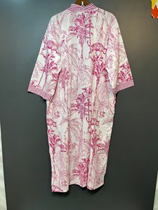 Kimono Romántico Clásico Estilo Boho para Festival, 100% Algodón, Cuello en V, Largo Completo, Estampado a Bloques, Secado Rápido, Elegante, Primavera Verano - Product Image 5