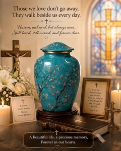 Urne funéraire en métal motif cerisier Sakura avec finition turquoise pour cendres commémoratives et hommage funéraire - Product Image 3