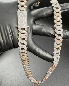 Moissanite Silver Cuban Link <b>Chain</b> Hip Hop <b>Iced</b> <b>Out</b> Two Tone Statement Necklace Luxury Bling Jewelry Gift For Men - Product Image 2