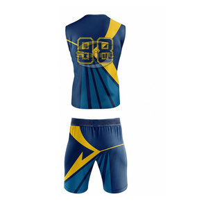Uniforme de football américain pour hommes, maillot et short personnalisés avec nom et numéro, ensemble pour équipe, bleu et jaune, numéro 98, uniforme respirant - Product Image 2