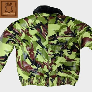 Blouson bomber en cuir camouflage pour homme, veste matelassée, col en fausse fourrure - Product Image 4