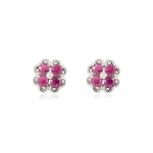 Boucles d'oreilles florales en argent sterling 925 avec pierres précieuses rubis pour femmes, bijoux fins pour un usage quotidien minimaliste - Product Image 1