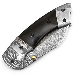 Couteau de survie pliable en acier Damas sur mesure avec manche en acier, couteau tactique avec étui en cuir OEM - Product Image 6