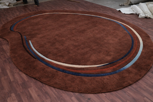 Brown Round Tufted <b>Wool</b> Rug, Modern Abstract Circle Design Carpet for Living Room High Quality Minimum Order 1 Piece for Living - Product Image 3