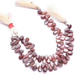 Perles de pierre de lune naturelle marron foncé chocolat, forme poire lisse, taille 6x8mm-8x12mm, qualité AAA, pierres précieuses pour bijoux. - Product Image 1