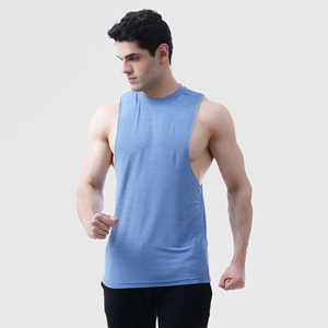 Custom Men's Athletic Fitness Curved Hem Cut-Off <b>Tank</b> <b>Top</b> XL Casual Workout Gym Vest Made Cotton Polyester Muscle Sleeveless - Product Image 3
