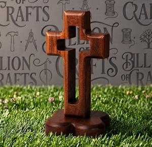 Figurine rustique en bois sculpté en forme de croix, décoration religieuse chrétienne, souvenir de cérémonie de baptême, vente en gros - Product Image 2