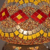 Lampe de table artisanale bohème en verre/cristal rouge/jaune à motif géométrique, taille/prise personnalisées, lampe de chevet décorative pour mariage