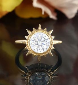 Moissanite Milgrain Engagement <b>Ring</b> Vintage Yellow Gold <b>Solitaire</b> Art Deco Prong <b>Ring</b> Elegant Bridal Anniversary Gift for Women - Product Image 1