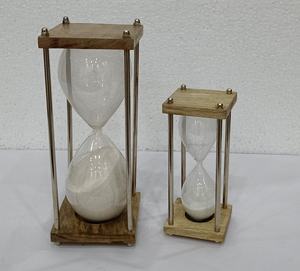Modern Wood Base <b>Sand</b> Timer Clock Set of 2 Kitchen School Hourglass for Office & Home <b>Decor</b> Glass Material - Product Image 1