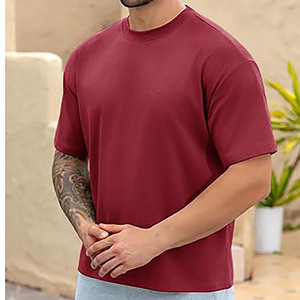 Camiseta Roja Extra Grande para Hombre, 100% Algodón Ecológico, Corte Holgado, Manga Corta, Estilo Urbano, Informal, para Verano - Product Image 5