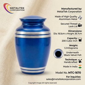 Handcrafted Blue Metal Adult Cremation Urns for Human Ashes Silver Striped Funeral <b>Memorial</b> Urns Decorative Burial Jars <b>Keepsake</b> - Product Image 3