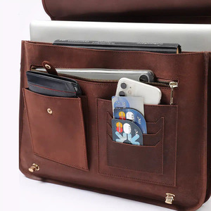 <b>Mens</b> Brown Leather Laptop Briefcase Classic Shoulder <b>Bag</b> Multifunctional Office Case <b>for</b> Laptops - Flap Style Office Laptop <b>Bag</b> - Product Image 2