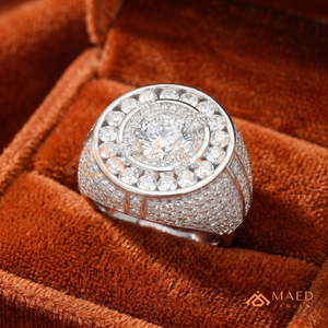 Men’s <b>Silver</b> Halo <b>Solitaire</b> Statement <b>Ring</b> – Luxury Hip Hop Bust Down Jewellery Round Cluster <b>Ring</b> – Fully Iced Out Signature - Product Image 1