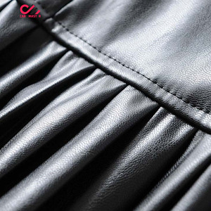 CARR MASTER Mini-jupe plissée taille haute en cuir PU pour femme, couleur unie, design brillant en forme de A, toutes saisons - Product Image 6