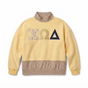 เสื้อสเวตเชิ้ตคอเต่าสีเหลืองสำหรับผู้หญิง ผ้าฟลีซ แต่งตัวอักษรกรีก ลายสก็อต คอปก  แบบสวมใส่สบาย ทรงปกติ สำหรับฤดูใบไม้ร่วง - Product Image 1